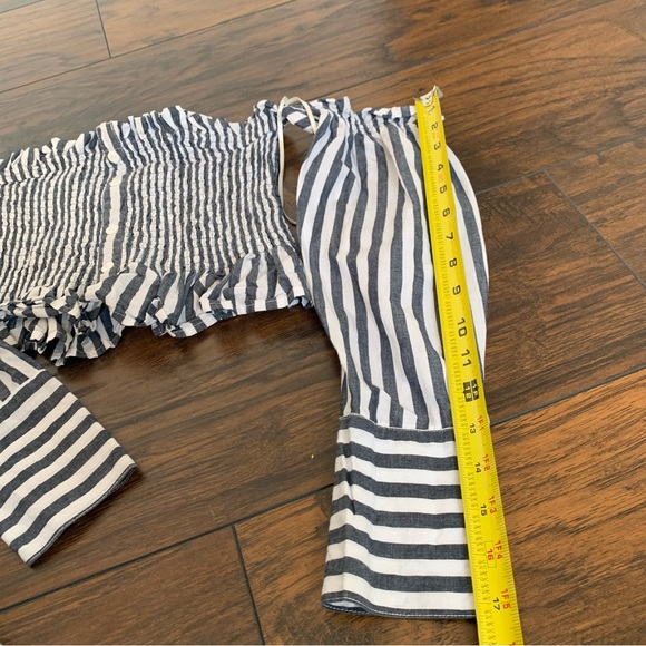 Lulus | Like You A Yacht Blue and White Striped Off-the-Shoulder Top XS - Picture 4 of 11
